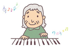 ピアノを弾くおばあさんのイラスト